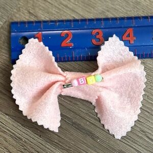 Pink Felt Bow Hair Clip/ initial pin